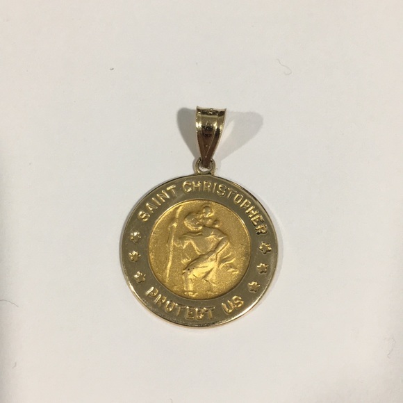 14k Yellow Gold Saint Christopher Protect Us Charm